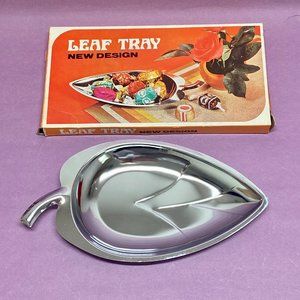 Vintage Stainless Steel Leaf Dish Tray Midcentury Modern